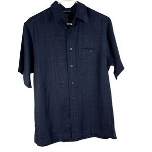 Marc Edwards Linen Rayon Shirt Mens S Button Up Striped Washable Short Sleeve